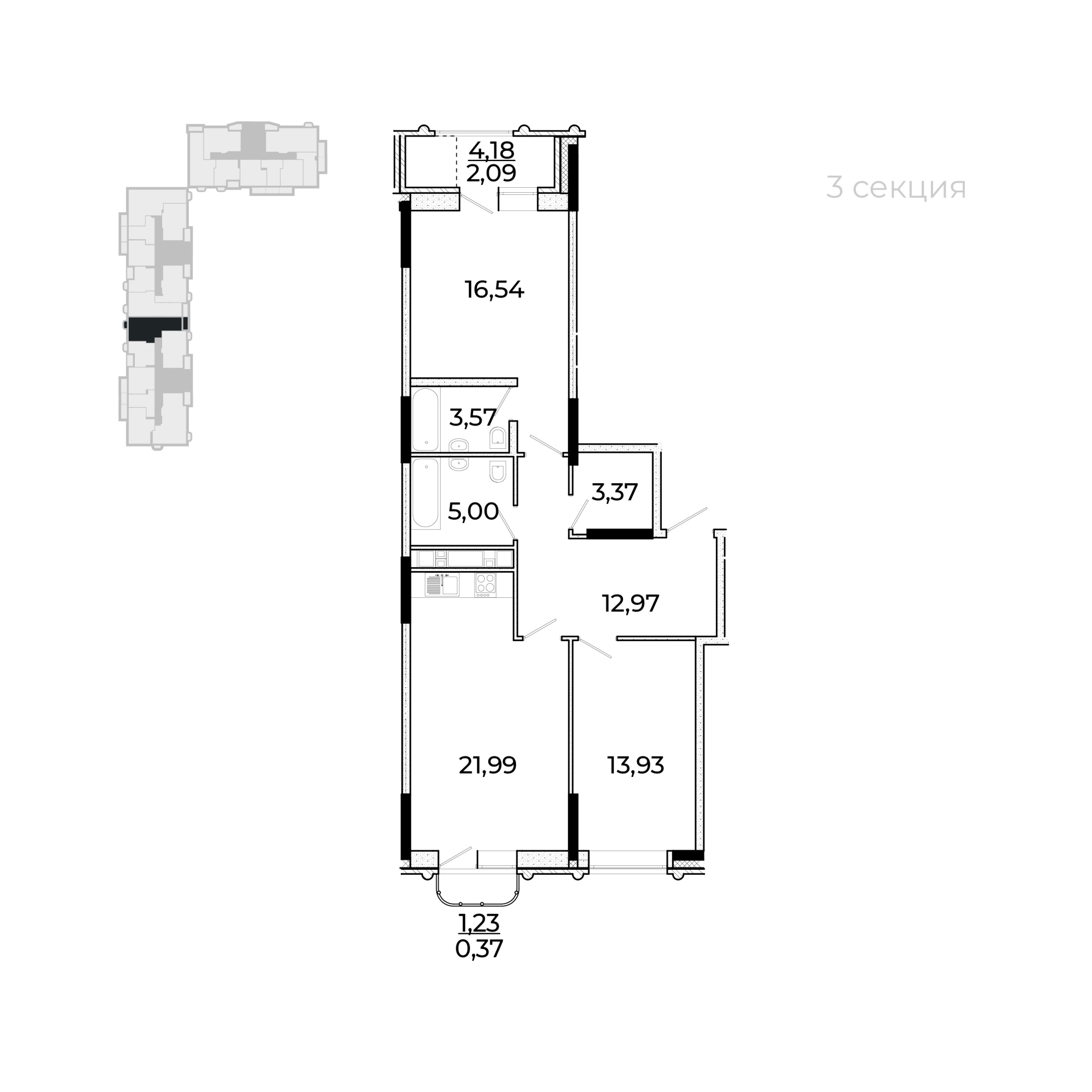 2-комнатная 82 м2 в ЖК Форум корпус null этаж 15