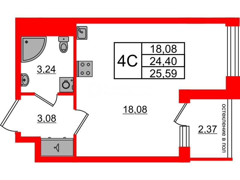 Студия 24 м2 в ЖК Univer City корпус null этаж 2