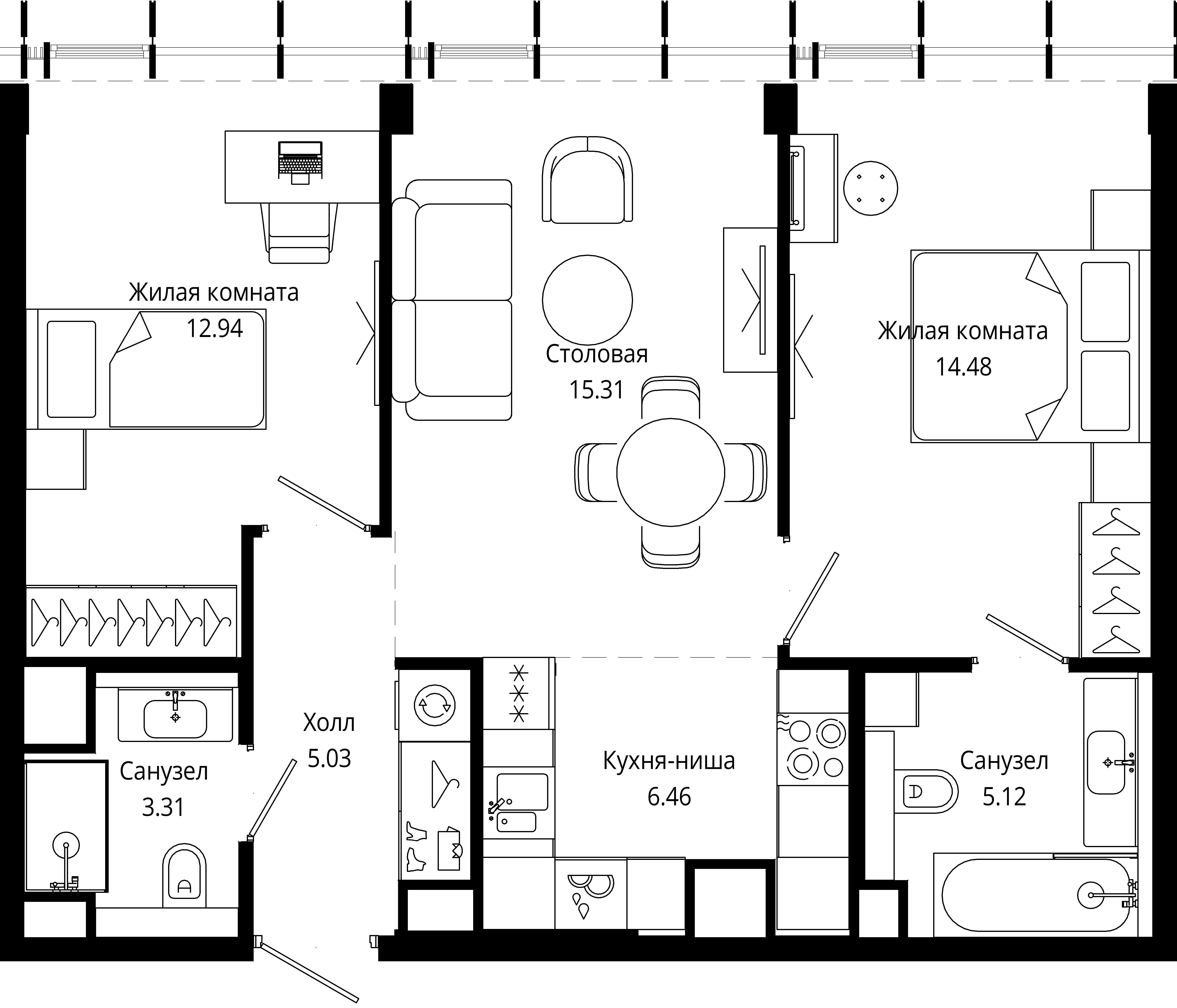 2-комнатная 62 м2 в ЖК МОД корпус null этаж 42