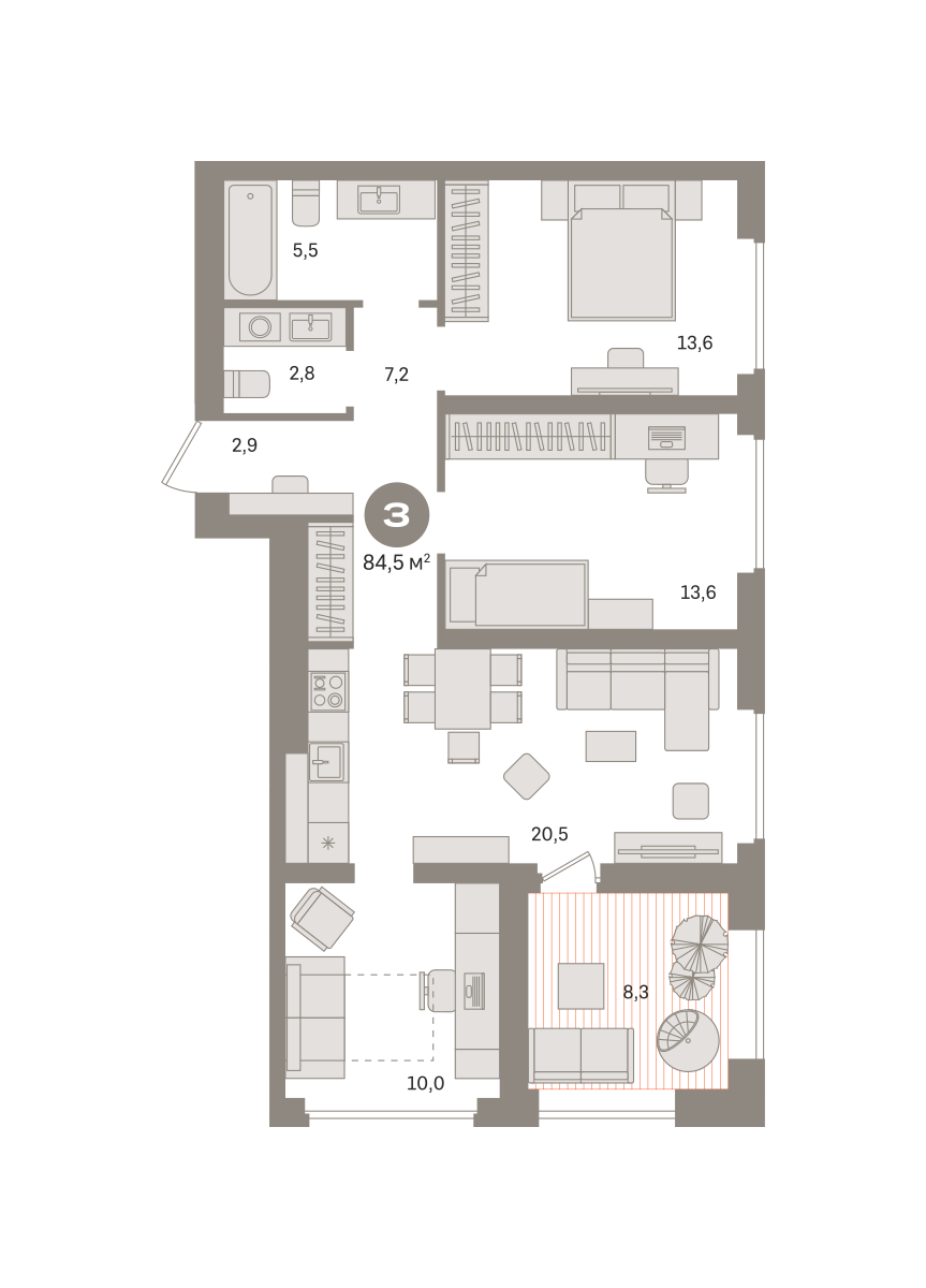 3-комнатная 87 м2 в ЖК Квартал Издание корпус null этаж 15