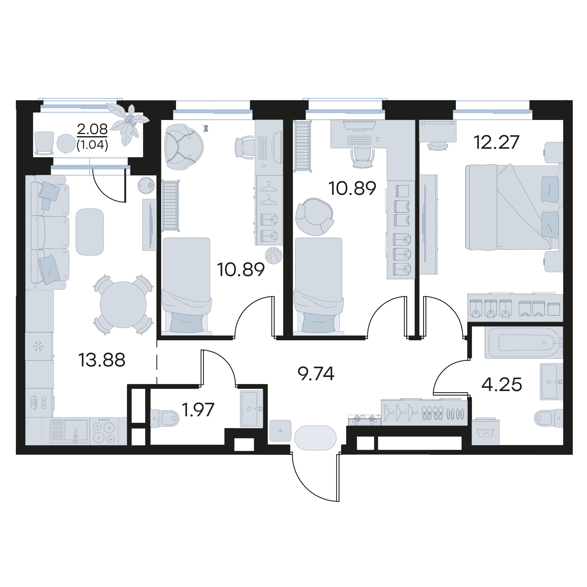 3-комнатная 64 м2 в ЖК Октябрьский корпус null этаж 3