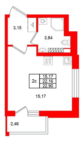 Студия 22 м2 в ЖК Универ Сити корпус null этаж 4