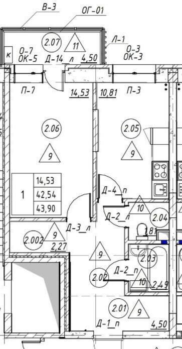 1-комнатная 41.5 м2 в ЖК undefined корпус null этаж 9