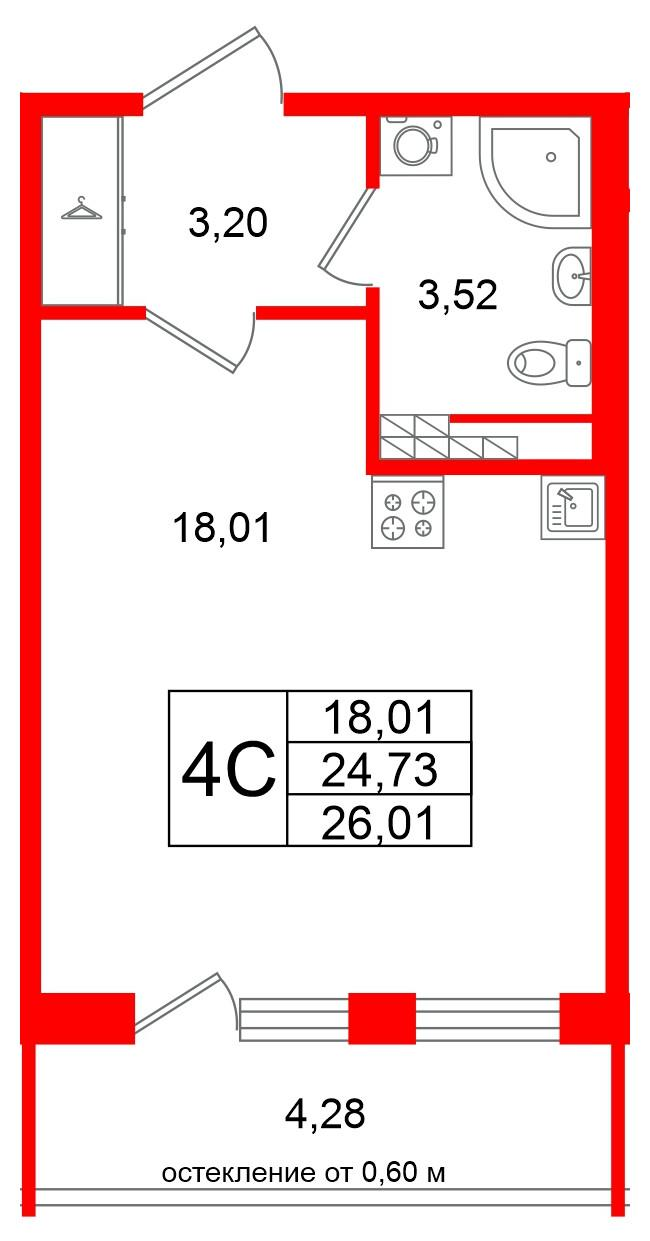 Студия 24 м2 в ЖК Univer City корпус null этаж 4