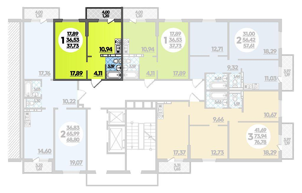 1-комнатная 37 м2 в ЖК Суворовский корпус null этаж 15