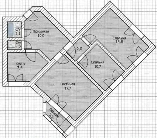 3-комнатная 63.8 м2 в ЖК undefined корпус null этаж 9