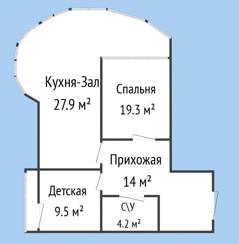 2-комнатная 74.9 м2 в ЖК undefined корпус null этаж 12