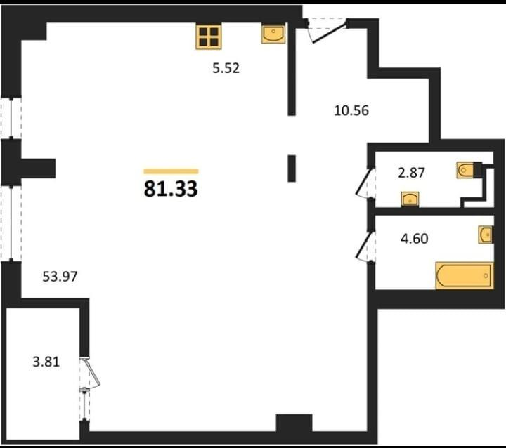 1-комнатная 81.3 м2 в ЖК undefined корпус null этаж 11