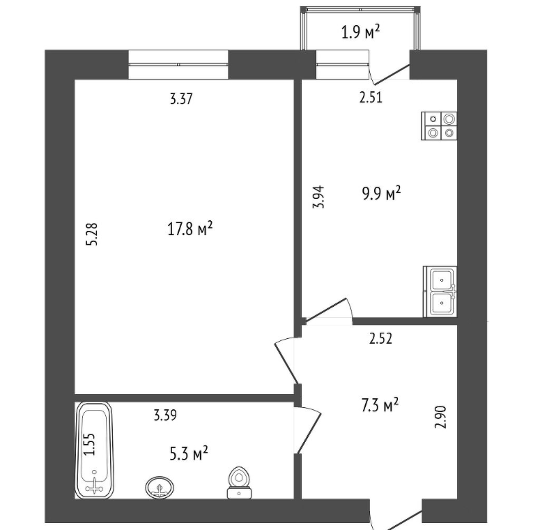 1-комнатная 40.3 м2 в ЖК undefined корпус null этаж 10