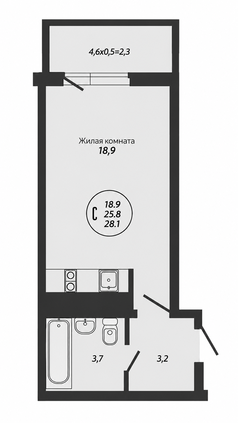 Студия 25.8 м2 в ЖК undefined корпус null этаж 12