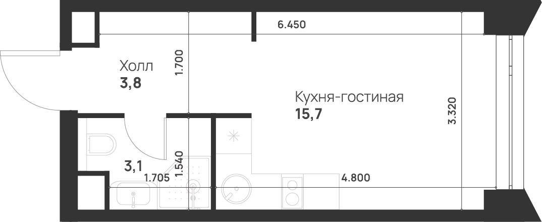 Студия 22 м2 в ЖК Voice Towers корпус null этаж 20