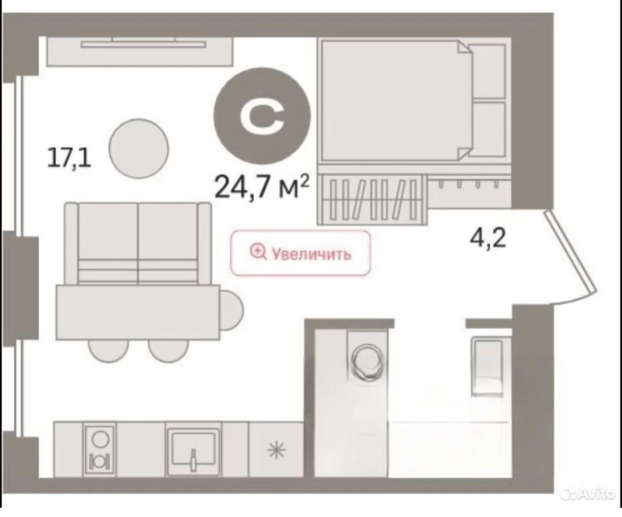 Студия 24.7 м2 в ЖК undefined корпус null этаж 7