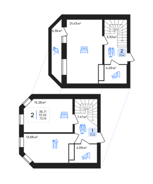 2-комнатная 72.2 м2 в ЖК undefined корпус null этаж 6