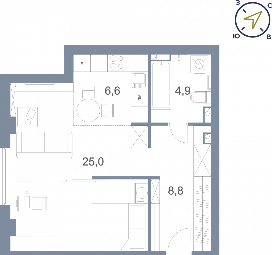 1-комнатная 45.8 м2 в ЖК undefined корпус null этаж 1