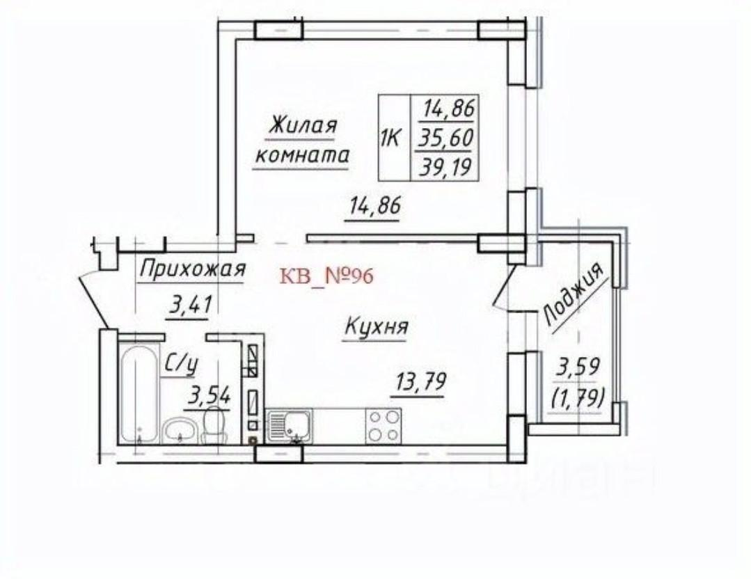 1-комнатная 39.2 м2 в ЖК undefined корпус null этаж 3