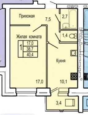 1-комнатная 40.4 м2 в ЖК undefined корпус null этаж 6