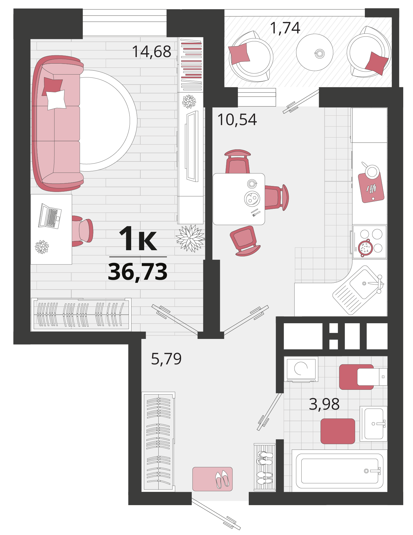 1-комнатная 36 м2 в ЖК Родные просторы корпус null этаж 14