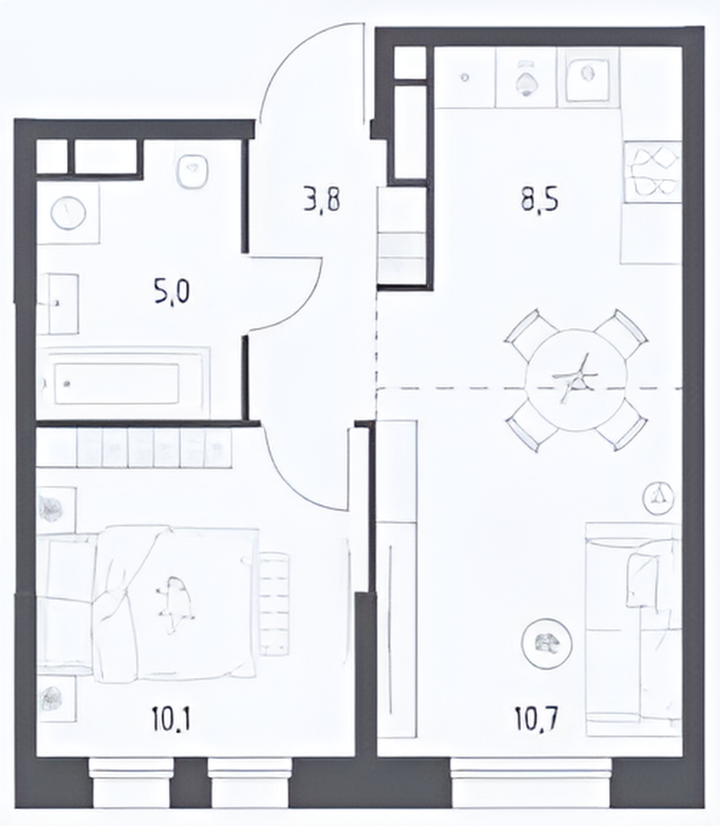 2-комнатная 38.1 м2 в ЖК undefined корпус null этаж 4