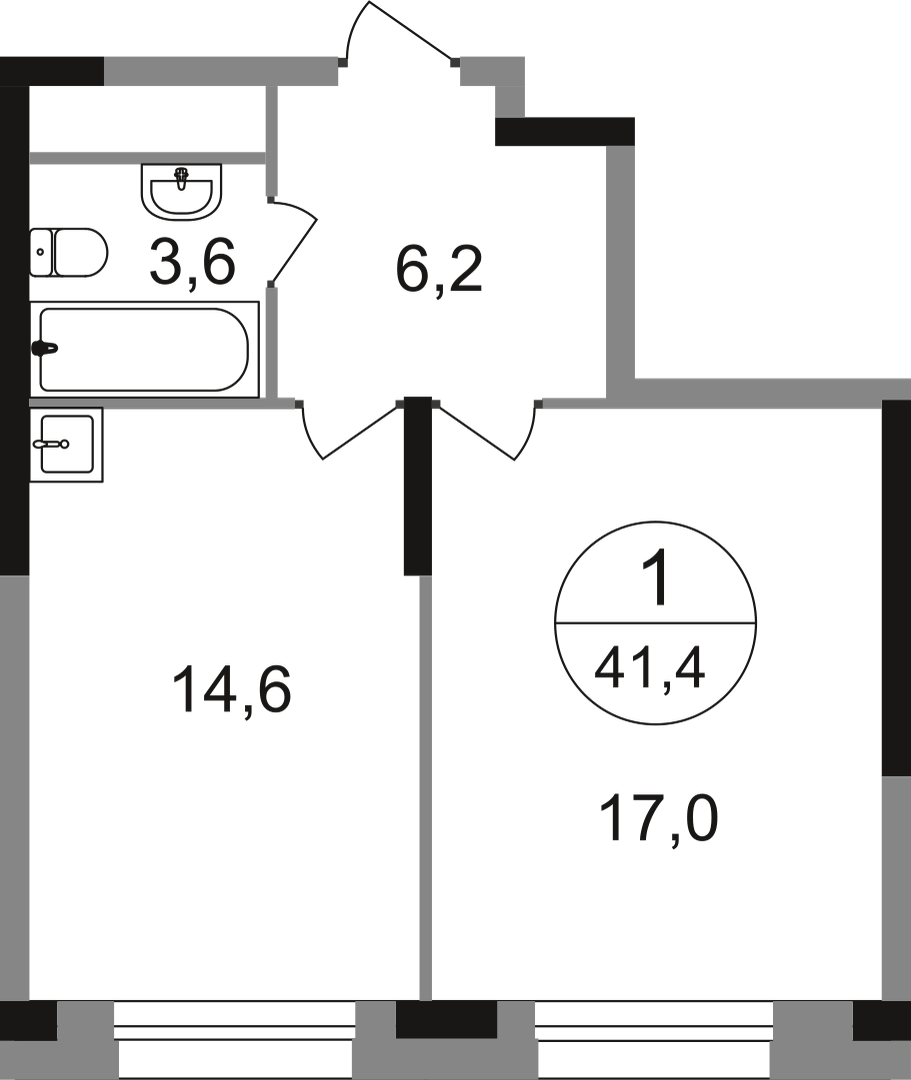 1-комнатная 41 м2 в ЖК Первый Московский корпус null этаж 15
