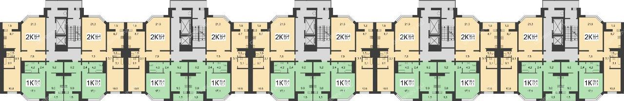 2-комнатная 57.5 м2 в ЖК undefined корпус null этаж 14