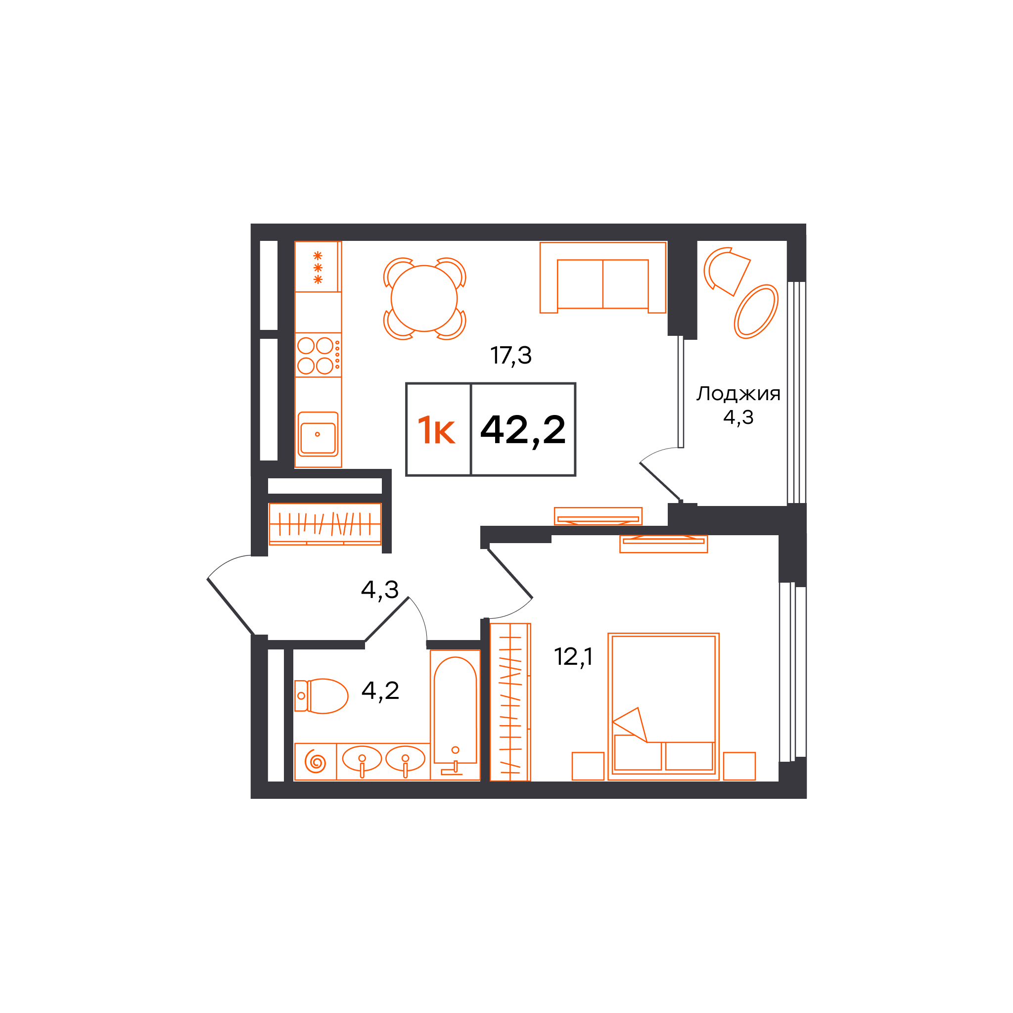 1-комнатная 42 м2 в ЖК Александровский корпус null этаж 8
