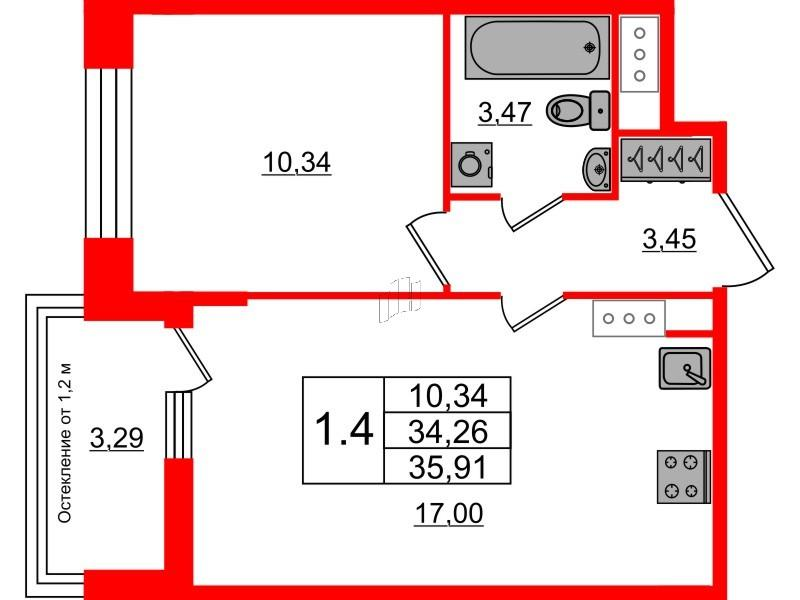 1-комнатная 33 м2 в ЖК Сенат корпус null этаж 7