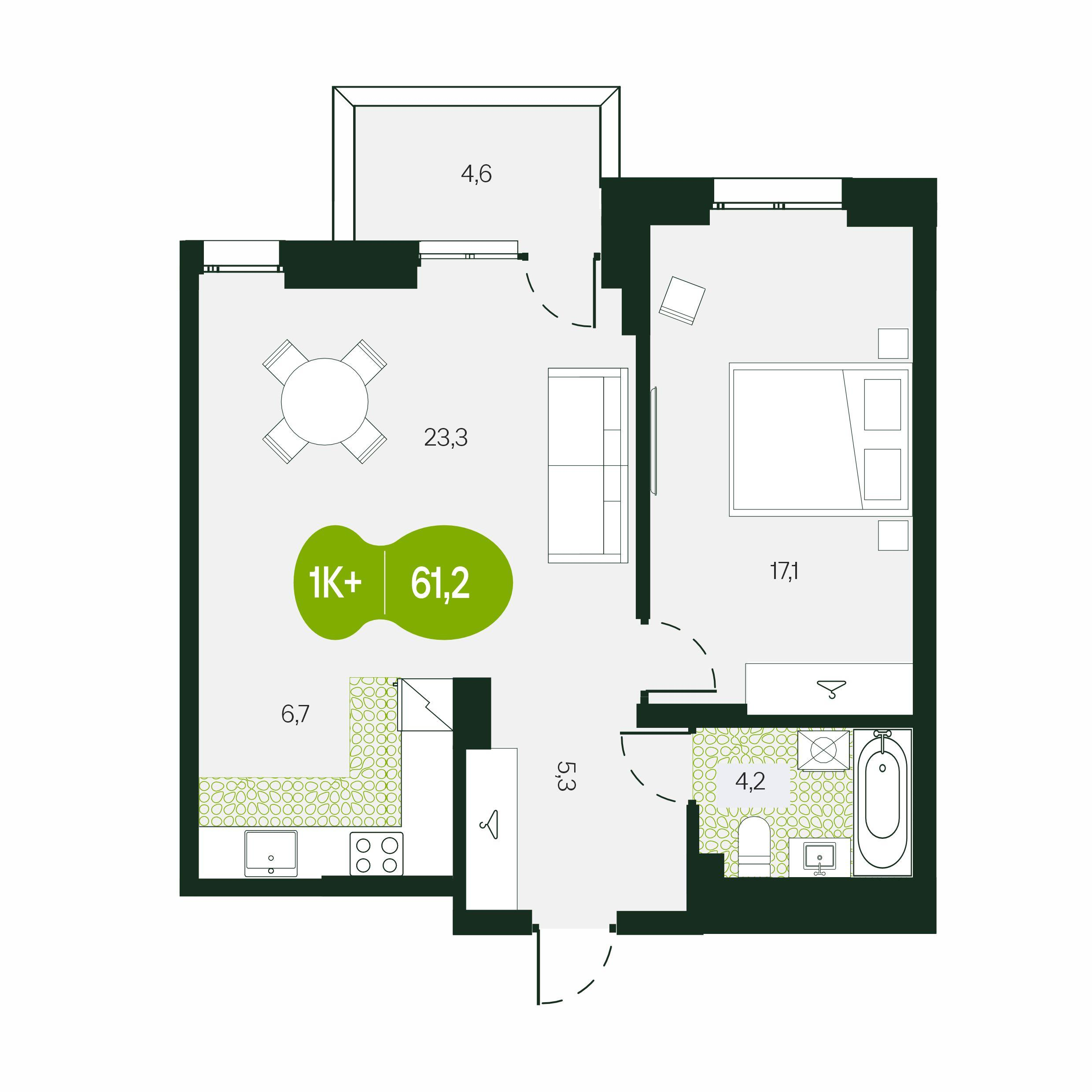 2-комнатная 61 м2 в ЖК Солнечный Город корпус null этаж 1