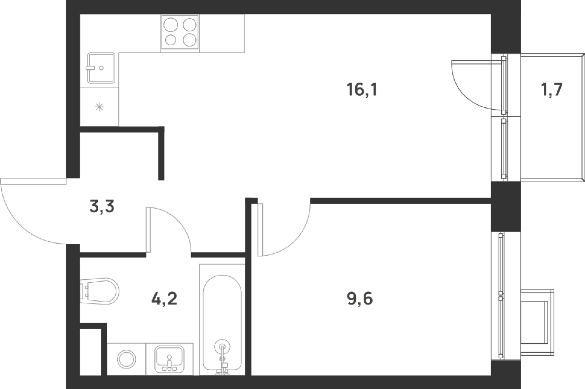 1-комнатная 33 м2 в ЖК Форевиль корпус null этаж 13