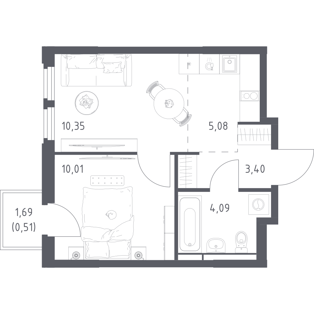 Студия 33 м2 в ЖК Космический Квартал корпус null этаж 8