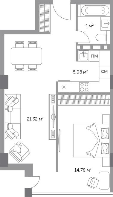 2-комнатная 53 м2 в ЖК Фьорд корпус null этаж 6