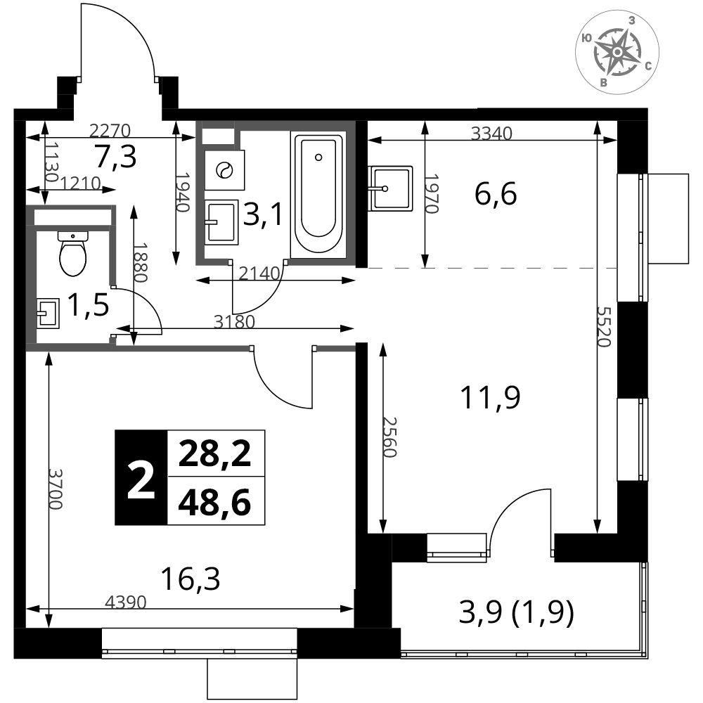2-комнатная 48 м2 в ЖК 1-й Донской корпус null этаж 20
