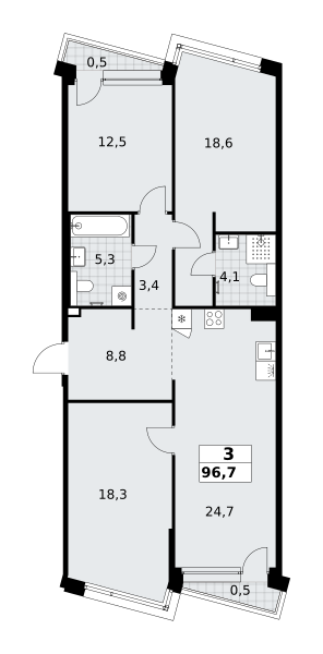 3-комнатная 96 м2 в ЖК Хольм корпус null этаж 2