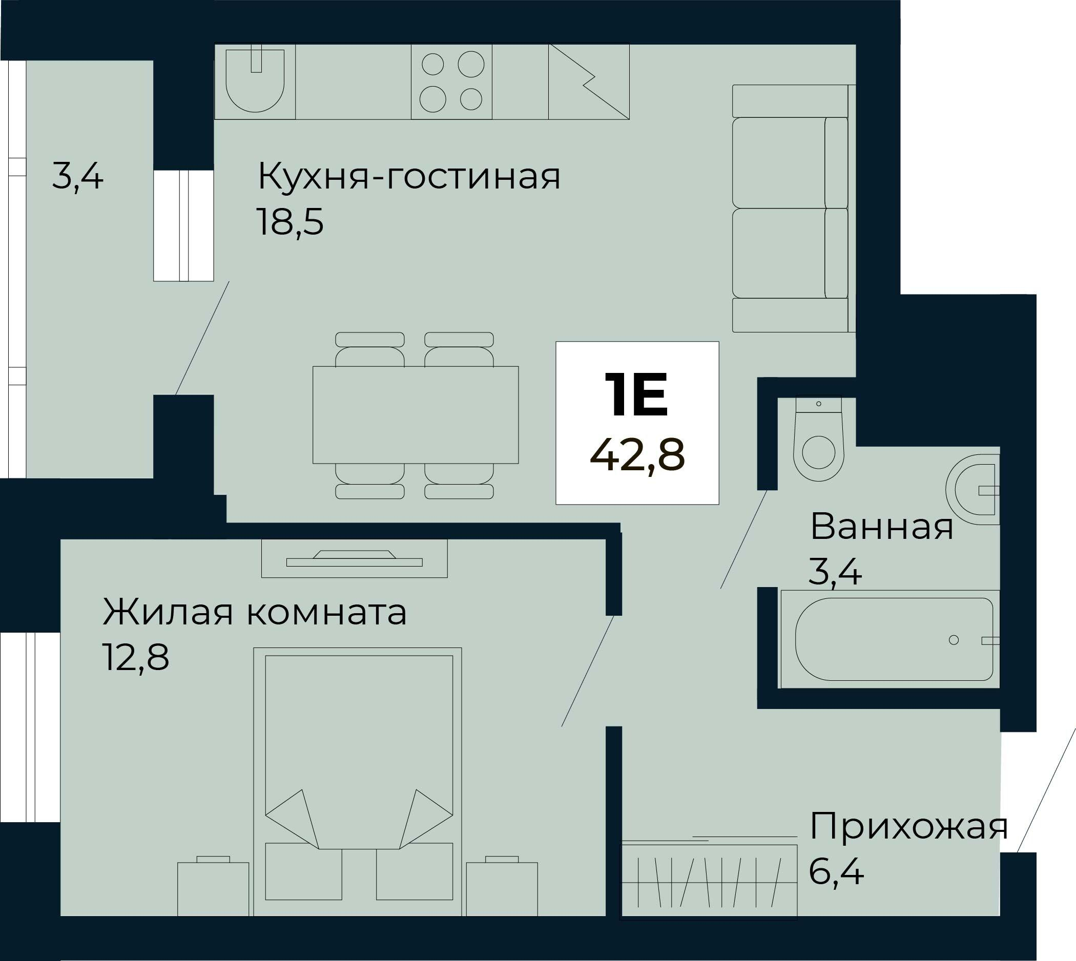 1-комнатная 42 м2 в ЖК Ривьера.Айвазовский корпус null этаж 12