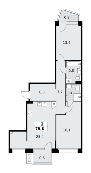 2-комнатная 79 м2 в ЖК Хольм корпус null этаж 5