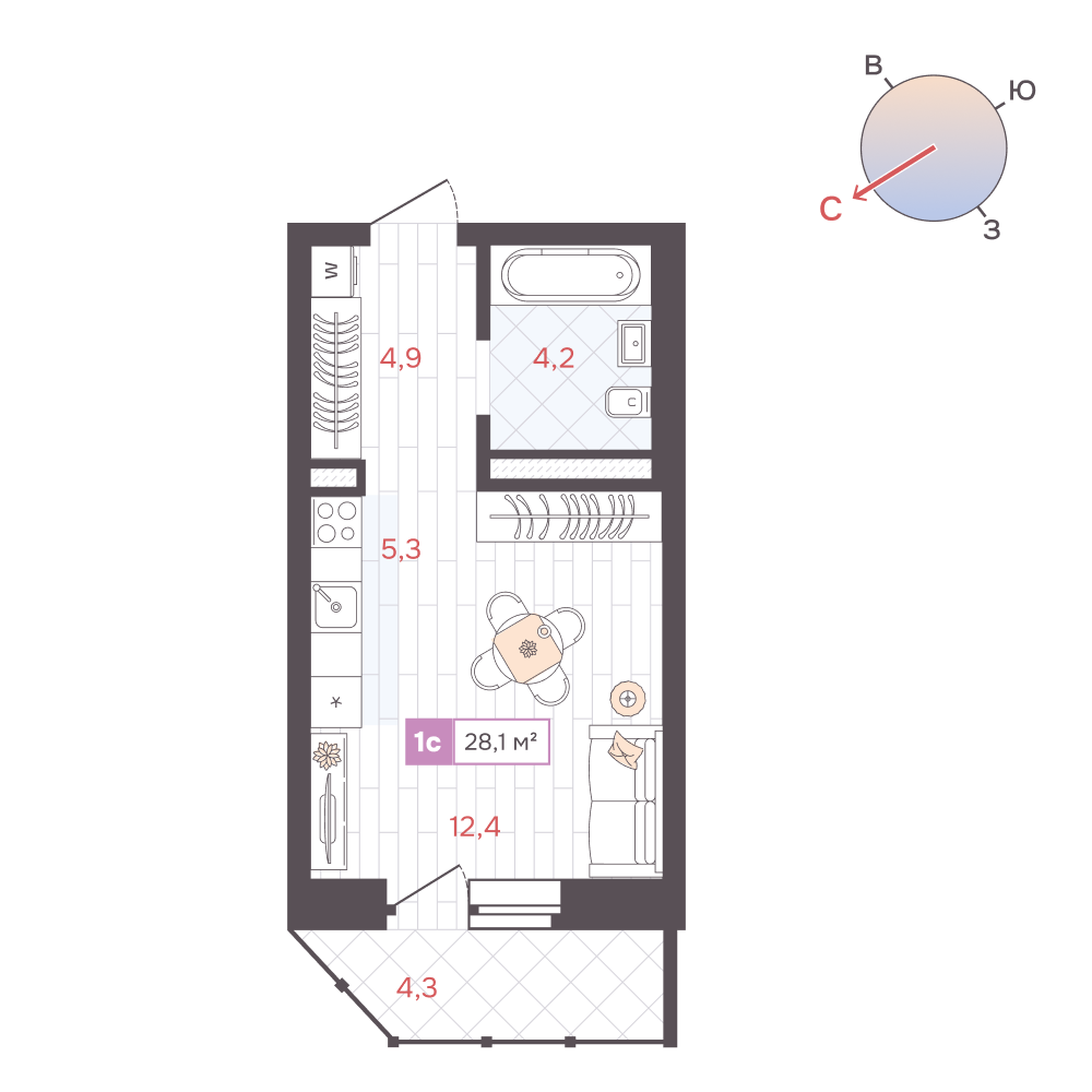 Студия 28 м2 в ЖК ДА корпус null этаж 12