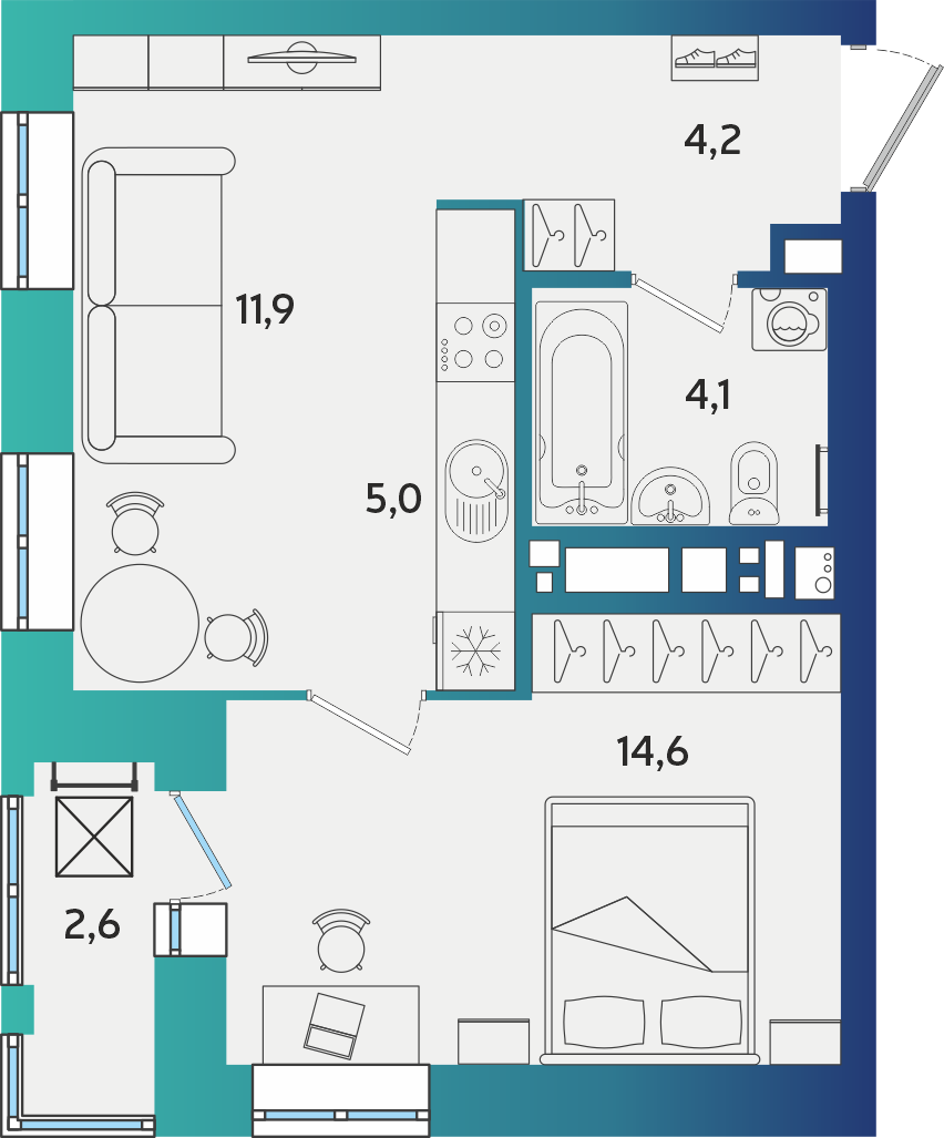 2-комнатная 41 м2 в ЖК Васнецово корпус null этаж 15