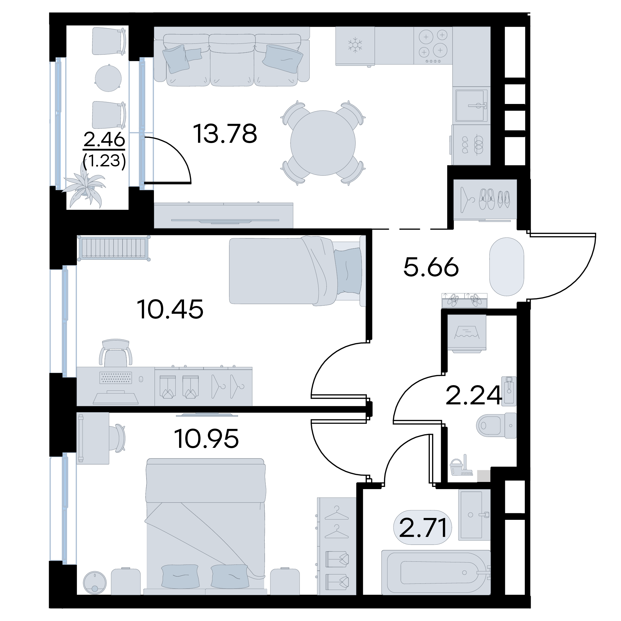 2-комнатная 47 м2 в ЖК Октябрьский корпус null этаж 12