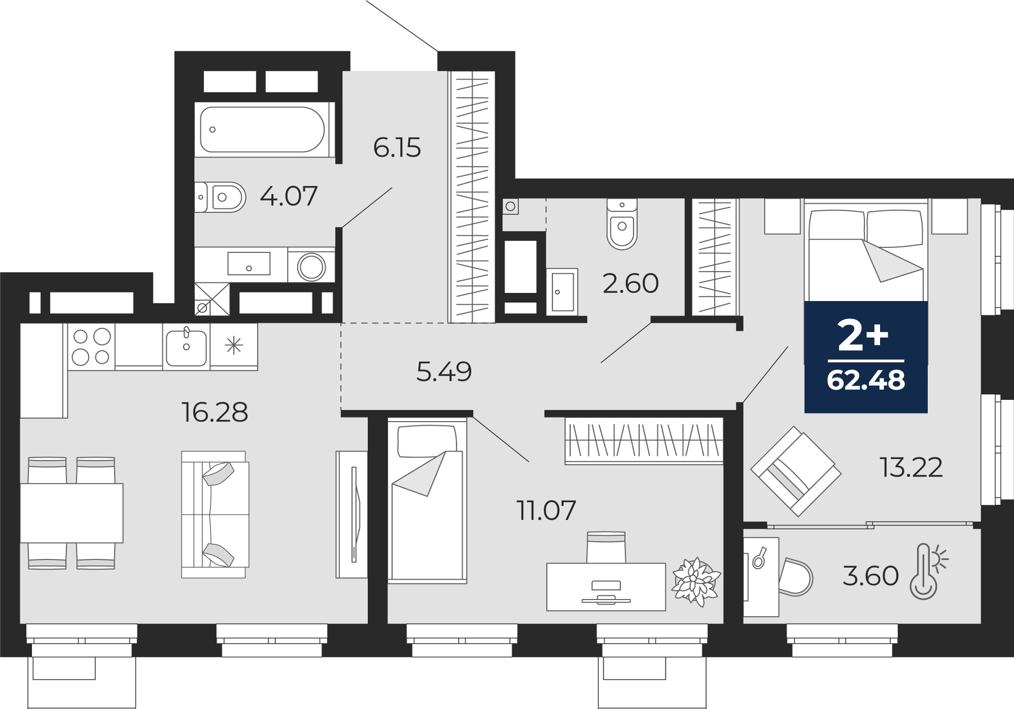 2-комнатная 62 м2 в ЖК Айвазовский корпус null этаж 5
