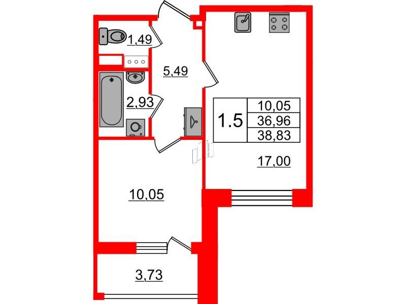 1-комнатная 36 м2 в ЖК Бионика Заповедная корпус null этаж 7