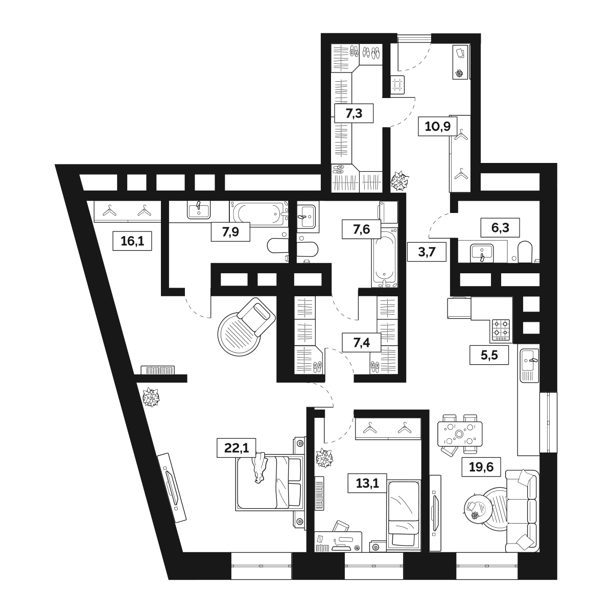 3-комнатная 128 м2 в ЖК Лайм корпус null этаж 3