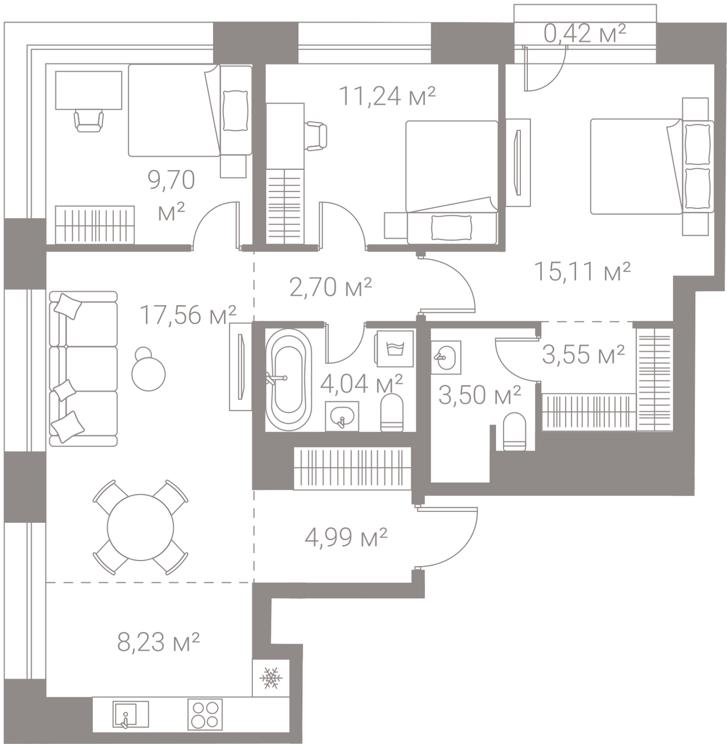 3-комнатная 81 м2 в ЖК ЛАЙФ-Варшавская корпус null этаж 10