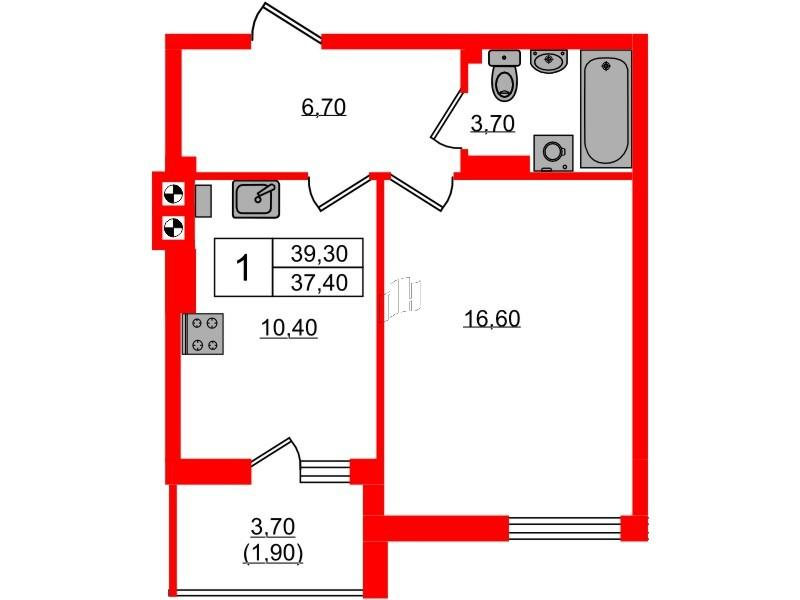 1-комнатная 39 м2 в ЖК Речной парк-2 корпус null этаж 5