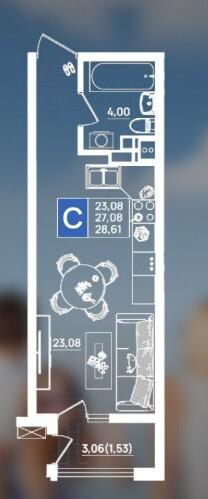 Студия 26.5 м2 в ЖК undefined корпус null этаж 2