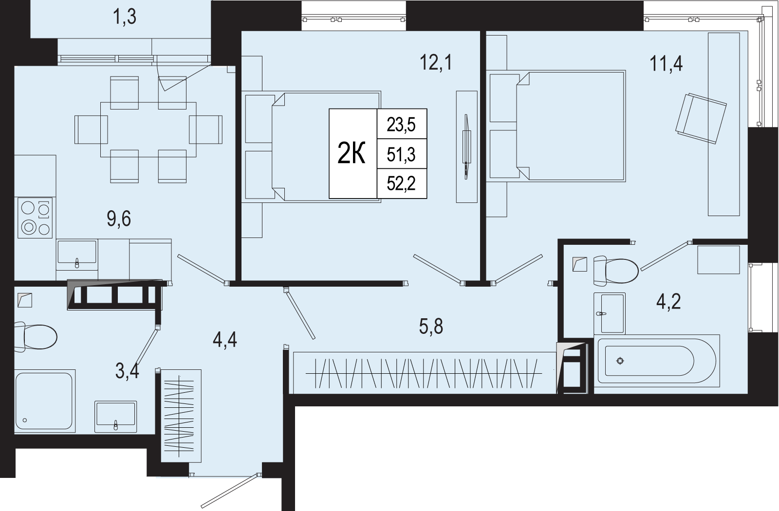 2-комнатная 51 м2 в ЖК Новая Щербинка корпус null этаж 5