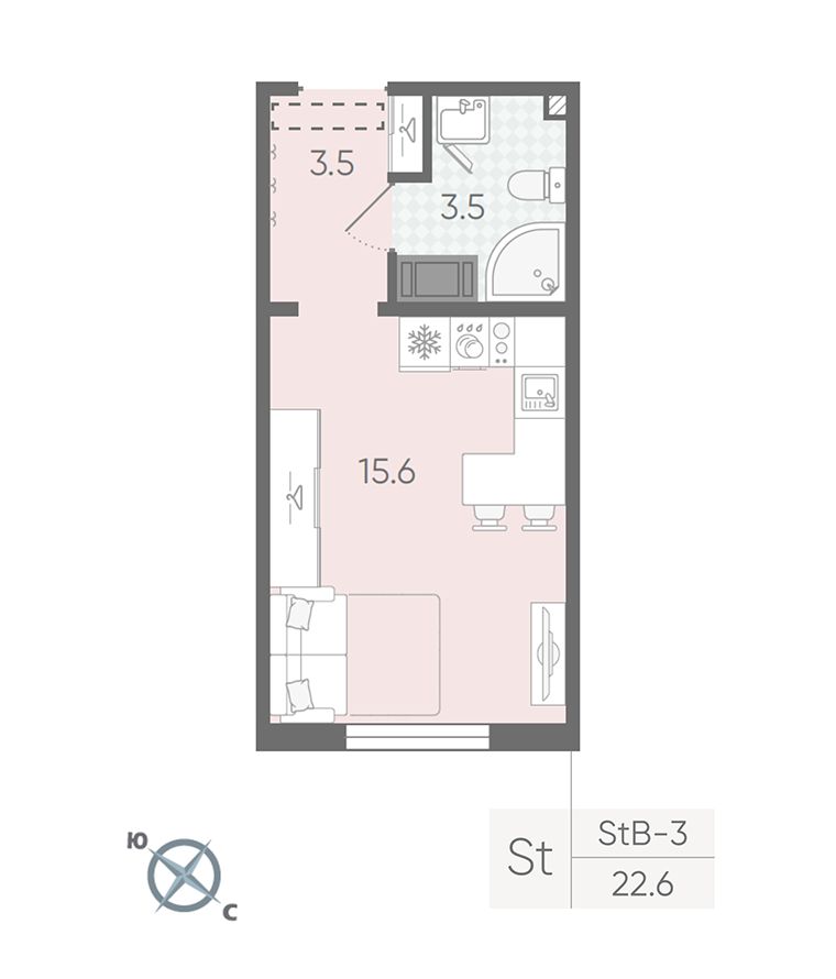 Студия 22 м2 в ЖК Пейзажный квартал корпус null этаж 24
