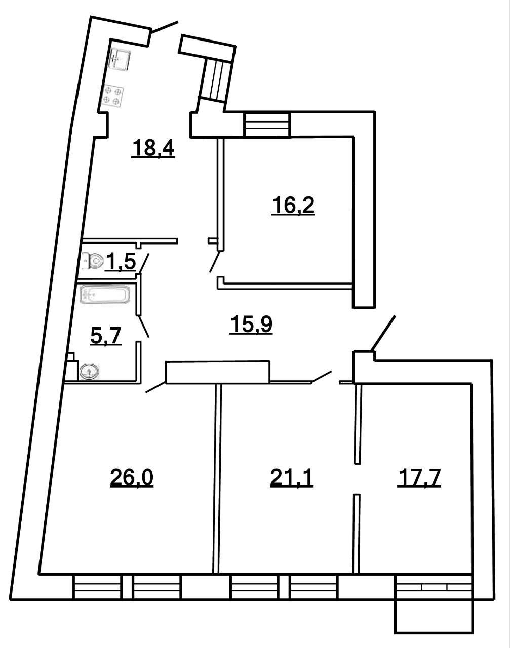4-комнатная 122.5 м2 в ЖК undefined корпус null этаж 3