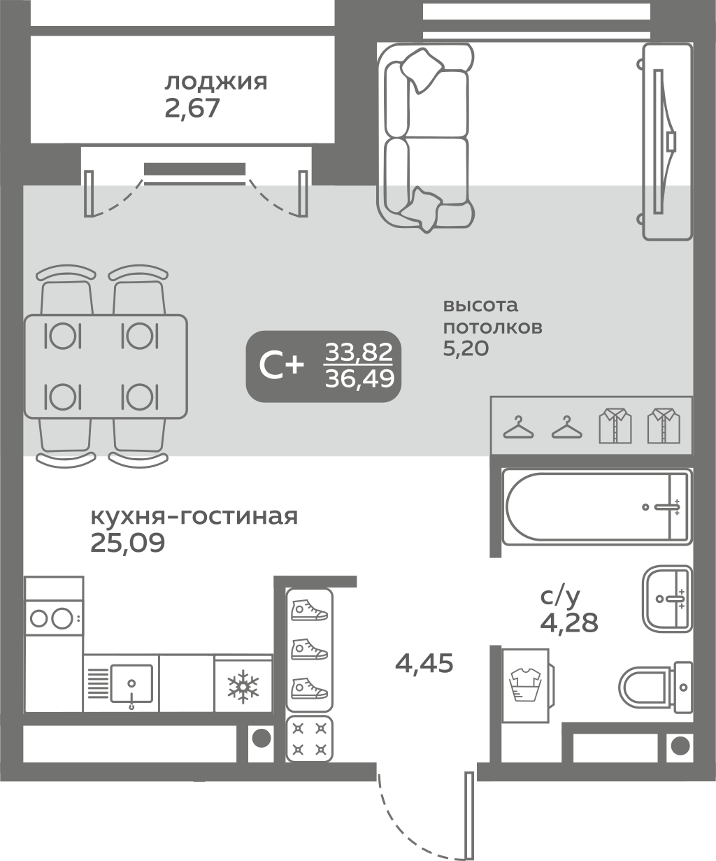 Студия 33 м2 в ЖК Меридиан Слобода корпус null этаж 15