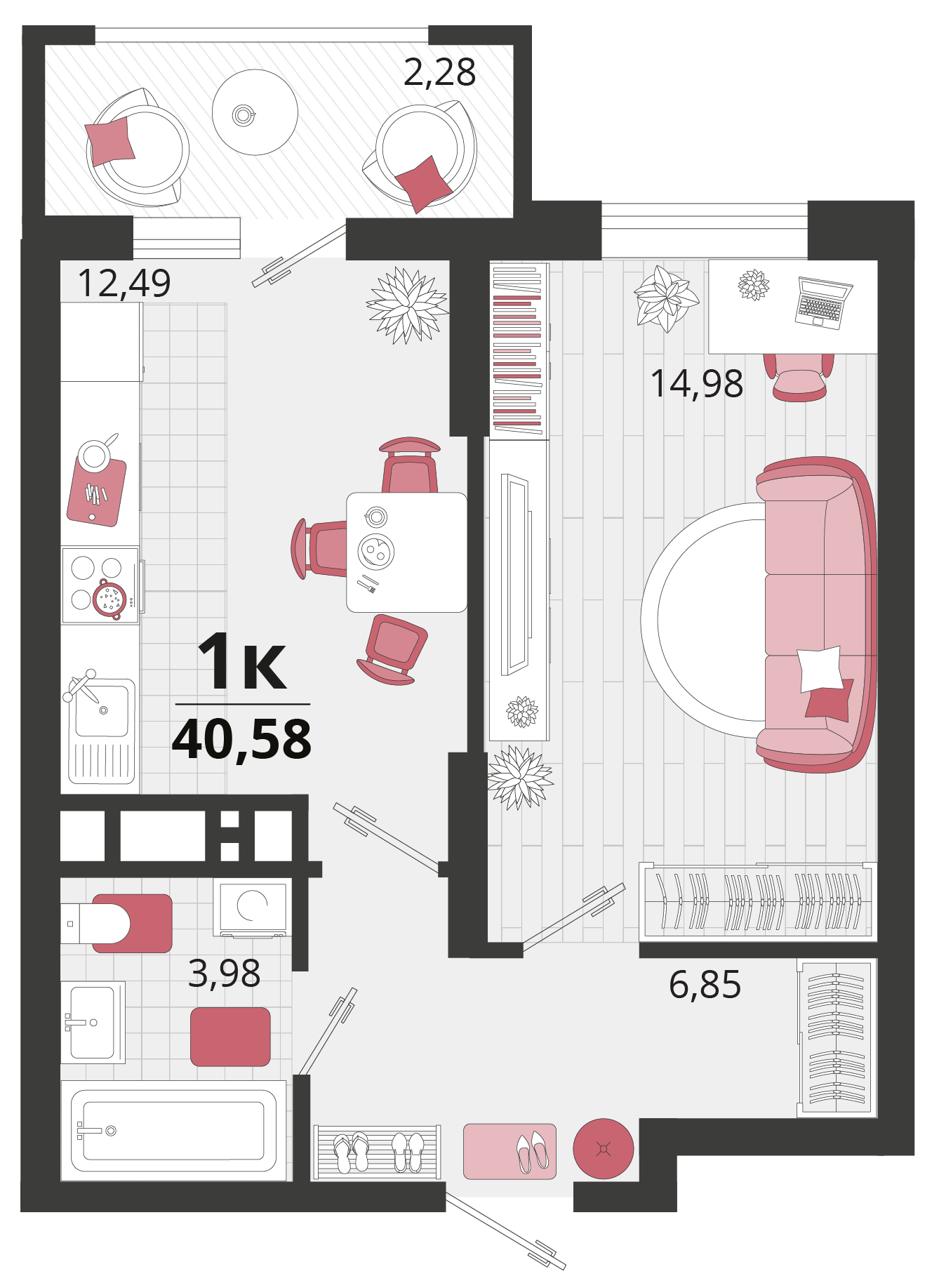 1-комнатная 40 м2 в ЖК Родные просторы корпус null этаж 13