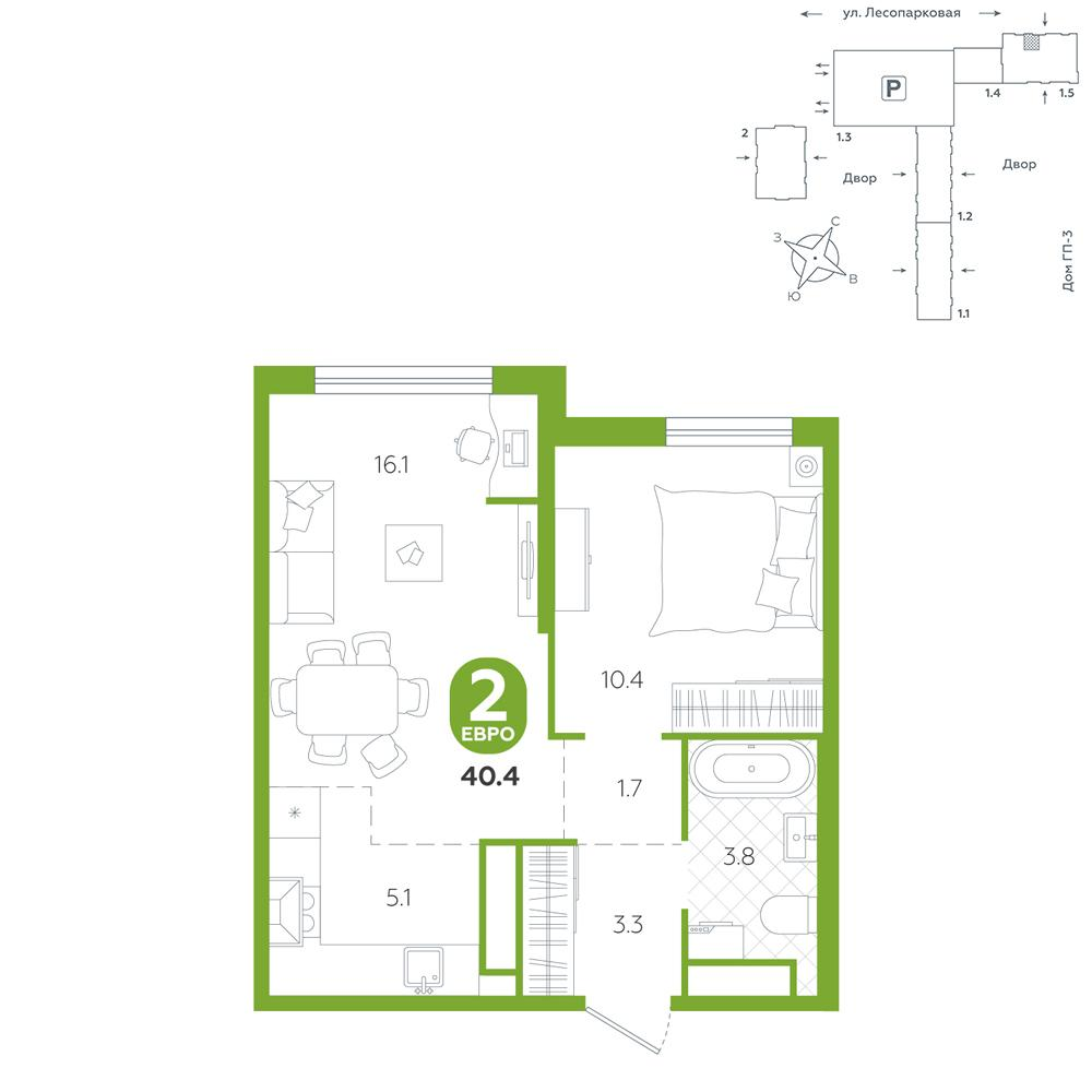 Студия 40 м2 в ЖК Чистые пруды корпус null этаж 10