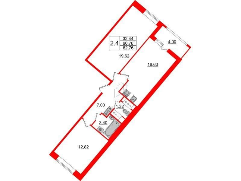 2-комнатная 60.8 м2 в ЖК undefined корпус null этаж 15